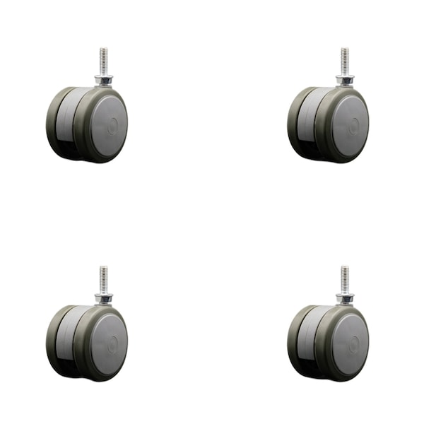 2-3/8'' Gray Floor Safe Twin Wheel Casters 5/16 Threaded Stem , 4PK